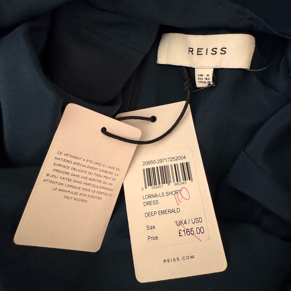 NWT Reiss LORNA Long Sleeve Dress - Deep Emerald (UK 4 / US 0) - Picture 7 of 7